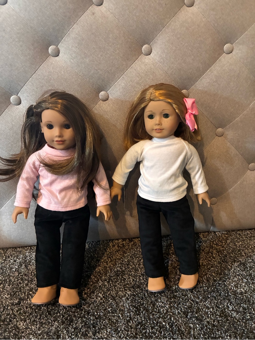American Girl Doll Tops Set in Pink & White with Black Pants (Doll Not Included)